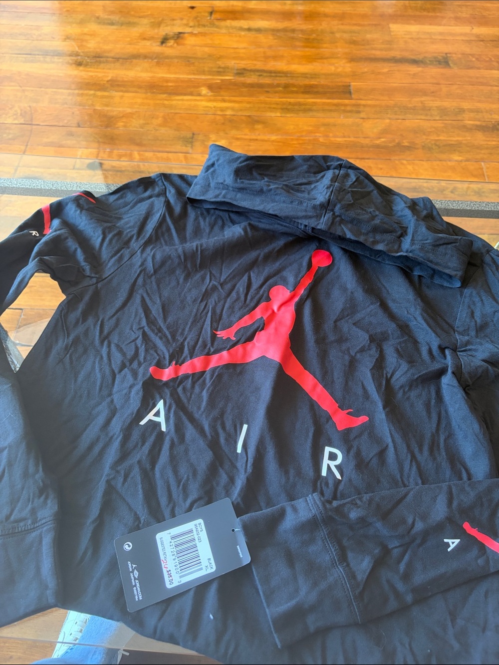 Nike Black Lightweight Hoodie with Red Jumpman Graphic